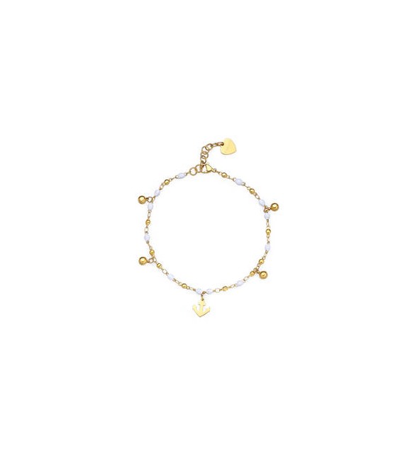 Cavigliera Gioielli Sagapò Vibes in acciaio dorato con Ancora smalto bianco svb64