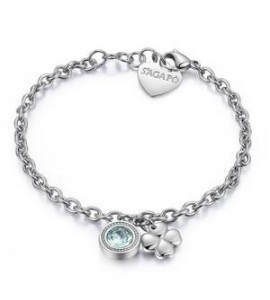 Bracciale Gioielli S\'Agapò Lucky Light in acciaio con quadrifoglio e cristallo verde chrysolite SKT12