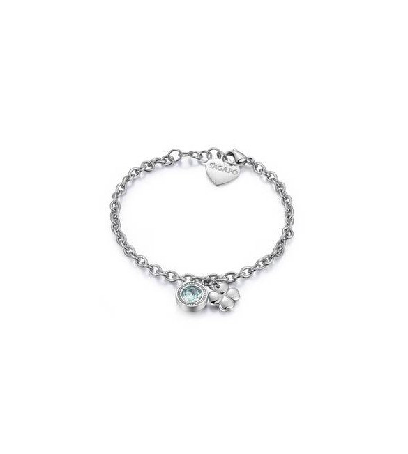 Bracciale Gioielli S\'Agapò Lucky Light in acciaio con quadrifoglio e cristallo verde chrysolite SKT12