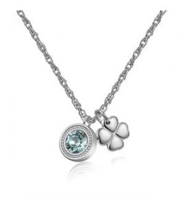 Collana Gioielli S\'Agapò Lucky Light in acciaio con Quadrifoglio e cristallo chrysolite SKT02