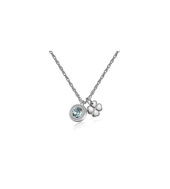 Collana Gioielli S\'Agapò Lucky Light in acciaio con Quadrifoglio e cristallo chrysolite SKT02