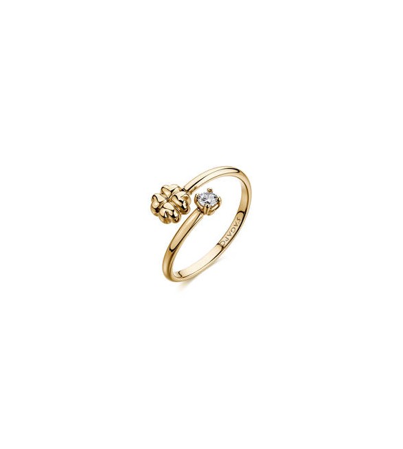 Anello Gioielli Sagapò Click in acciaio dorato con quadrifoglio e cristallo sck314