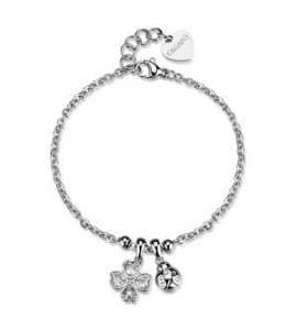 Bracciale Gioielli S\'Agapò Feelings in acciaio con quadrifoglio e coccinella sfe57