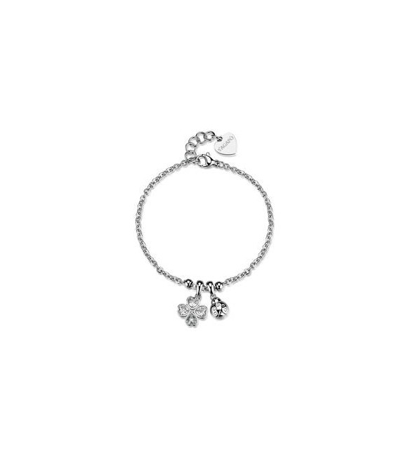 Bracciale Gioielli S\'Agapò Feelings in acciaio con quadrifoglio e coccinella sfe57