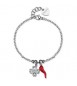 Bracciale Gioielli S\'Agapò Feelings in acciaio con quadrifoglio e cornetto rosso sfe59