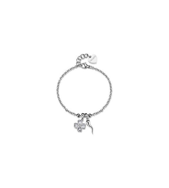 Bracciale Gioielli S\'Agapò Feelings in acciaio con quadrifoglio e cornetto sfe58