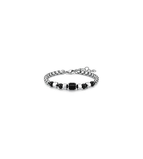 Bracciale Gioielli S\'Agapò Riot in acciaio e nero con sfere srt47