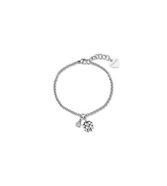 Bracciale Gioielli Sagapò Click in acciaio con Quadrifoglio e zircone SCK309