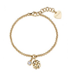 Bracciale Gioielli Sagapò Click in acciaio dorato con Quadrifoglio e zircone SCK310