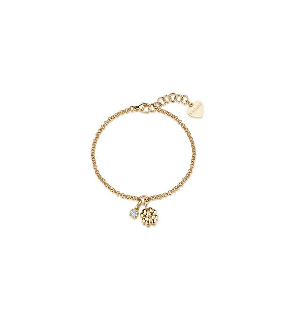 Bracciale Gioielli Sagapò Click in acciaio dorato con Quadrifoglio e zircone SCK310