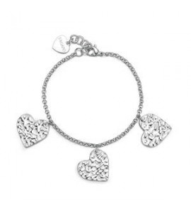 Bracciale Gioielli Sagapò Emotion in acciaio con tre Cuori martellati SMO17