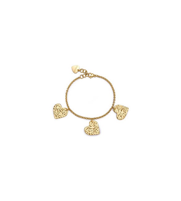 Bracciale Gioielli Sagapò Emotion in acciaio dorato con tre Cuori martellati SMO18