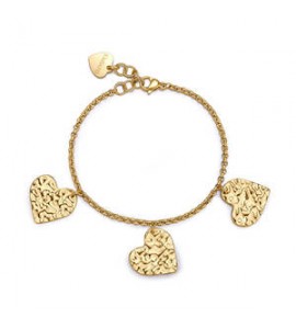 Bracciale Gioielli Sagapò Emotion in acciaio dorato con tre Cuori martellati SMO18