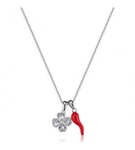 Collana Gioielli S\'Agapò Feelings in acciaio con quadrifoglio e cornetto rosso sfe54