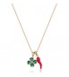 Collana Gioielli S\'Agapò Feelings in acciaio dorato con quadrifoglio e cornetto rosso sfe55