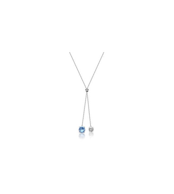 Collana Gioielli Sagapò Dazzly in acciaio cravattino con zirconi acquamarina SDZ161