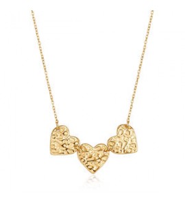 Collana Gioielli Sagapò Emotion in acciaio dorato con tre Cuori martellati SMO10