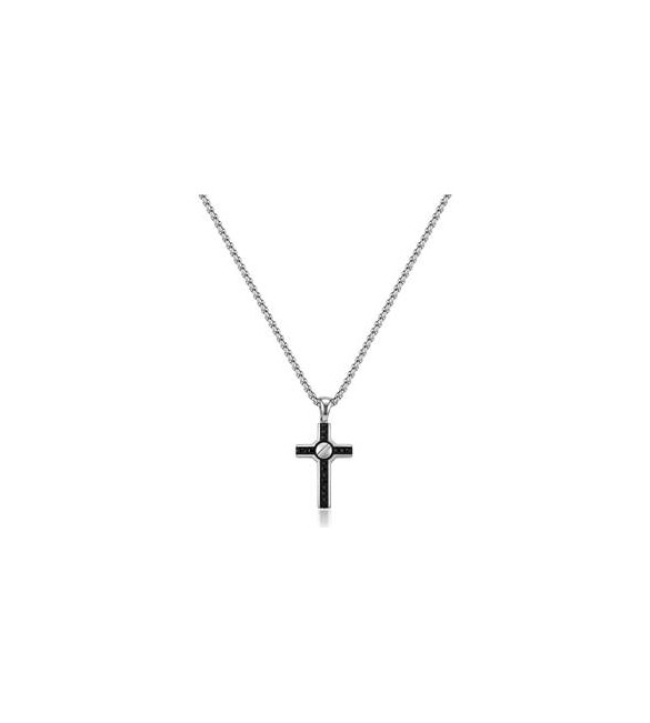 Collana Uomo Gioielli Sagapò Proud in acciaio con croce e zirconi SPD43