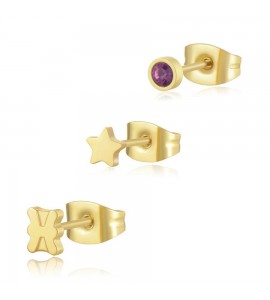 Tris Orecchini Donna Gioielli Sagapò Click in acciaio pvd oro set 3 pezzi Pesci sck207