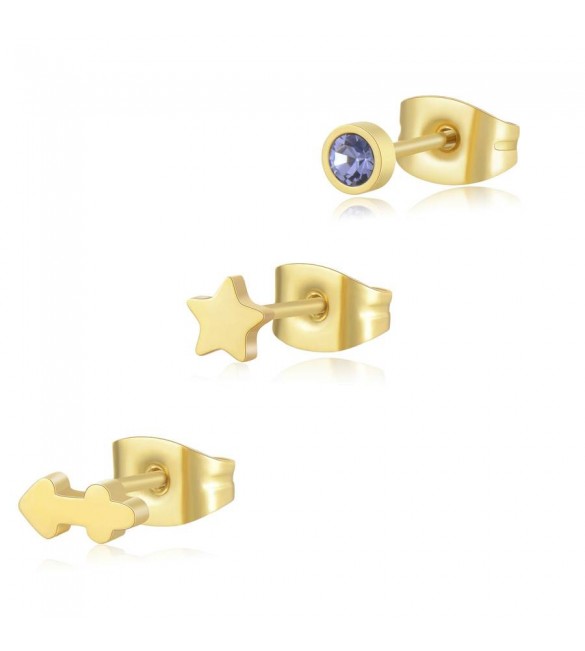 Tris Orecchini Donna Gioielli Sagapò Click in acciaio pvd oro set 3 pezzi Sagittario sck204