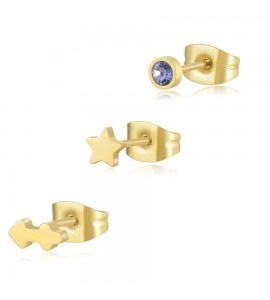 Tris Orecchini Donna Gioielli Sagapò Click in acciaio pvd oro set 3 pezzi Sagittario sck204